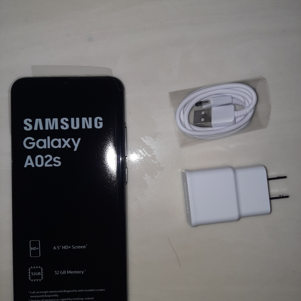 Samsung A02 all black (Brand new) charger wire and cube